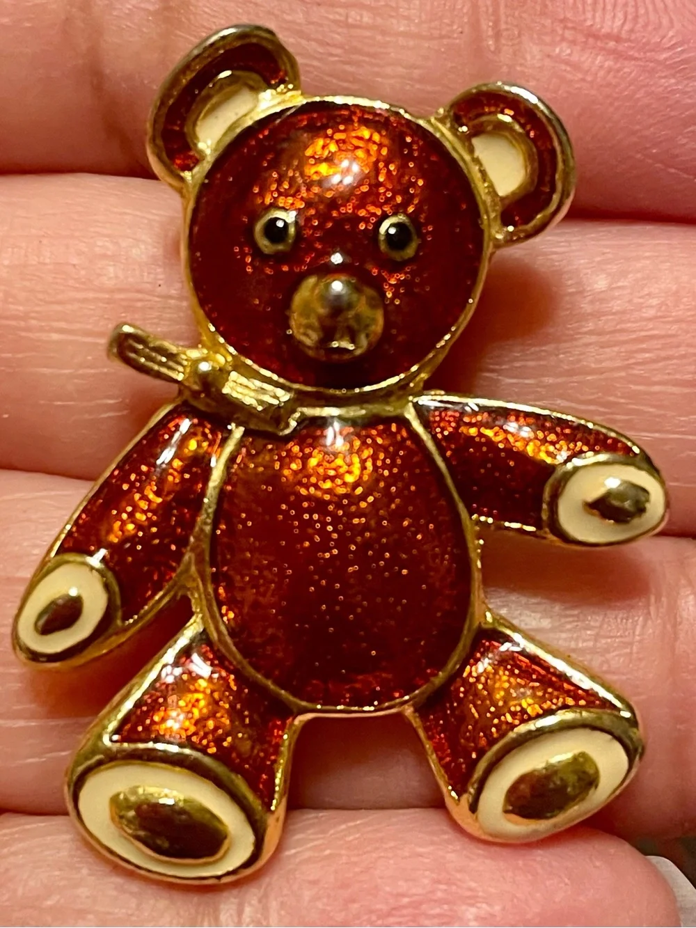 Gold-Tone Red Enamel Teddy Bear And Rhinestone Bear Brooches - Women Jewelry
